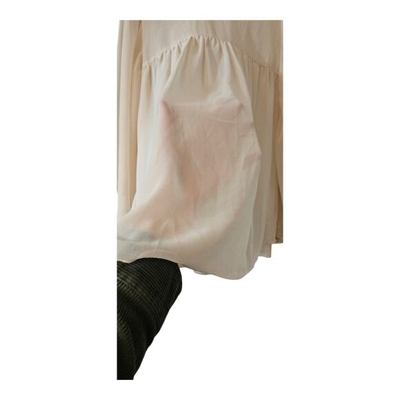 Relativity Womens Blouse LG Tan Embroidered Scallop Cape Sleeves BOHO Peasant - Picture 6 of 9